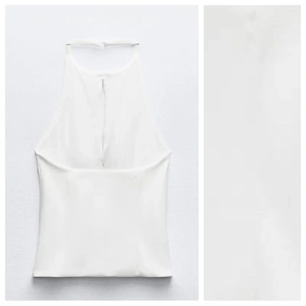 NWT. Zara White Fitted Halter Top featuring Bows. Size S. - Picture 7 of 10